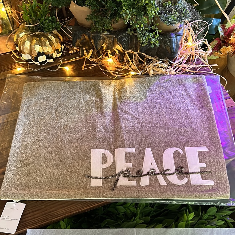 Pottery Barn Peace Embroidered Lumbar Throw Pillow Cover - Picture 4 of 8
